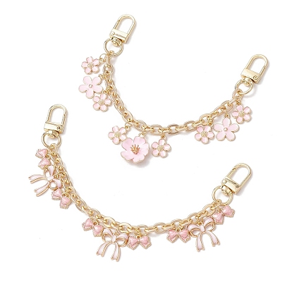 2 piezas 2 estilos aleación rosa esmalte flor y colgante lazo cadena de cable bolso cadenas decorativas, con aleación de zinc hebillas de pinza de langosta, para accesorios de reemplazo de correas de bolsa