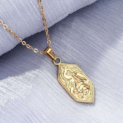 Шестиугольник с луной и кроликом 304 ожерелья с подвесками из нержавеющей стали, ионное покрытие (ip)