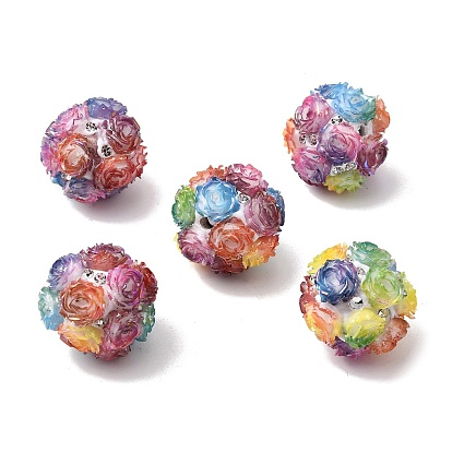 Непрозрачные акриловые бусины, стразы и смоляные бусины, круглый с цветком розы