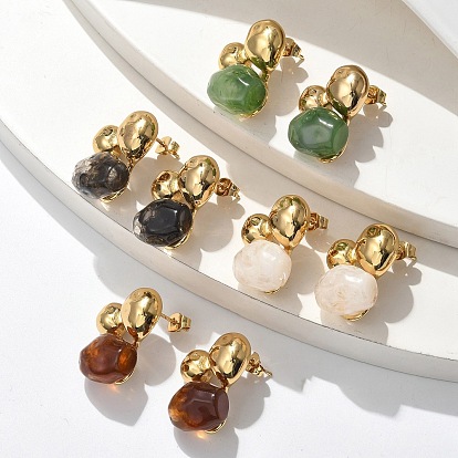 304 из нержавеющей стали серьги, с пластиковым акрилом, ионное покрытие (ip), золотые, самородки