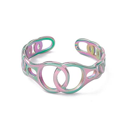 Ion Plating(IP) 304 Stainless Steel Interlocking Double Rings Open Cuff Ring, Hollow Ring for Women