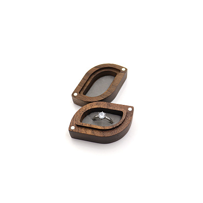Caja de almacenamiento de anillos de madera, Estuche de regalo magnético con anillo y interior de terciopelo., hoja