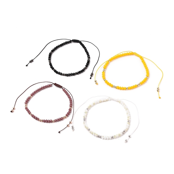 Verstellbare Nylonschnur geflochtenen Perlen Armbänder, mit Glasperlen und runden Messingperlen