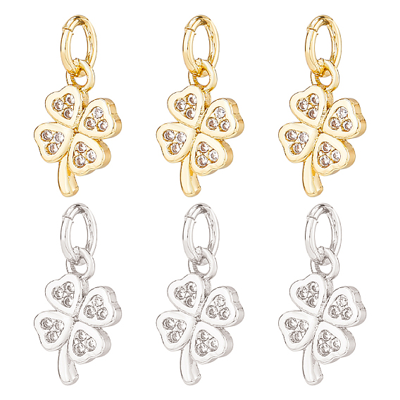 12 шт. 2 цвета латунные подвески из фианита с микропаве, с целью перехода в кольце, клевер очарование