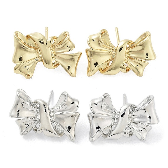 Rack Plating Brass Stud Earring, Cadmium Free & Lead Free, Long-Lasting Plated, Bowknot