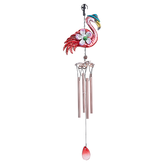 1Pc Flamingo Shapes Spray Painted Iron Wind Chimes, Small Wind Bells, with Brass Tube