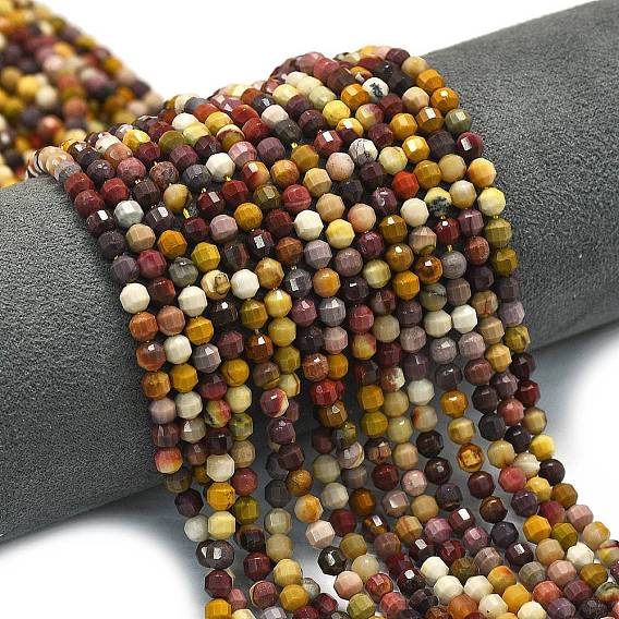 Природные mookaite бисер нитей, энергетическая призматическая огранка с двойными концами бусины, граненые двухконусные