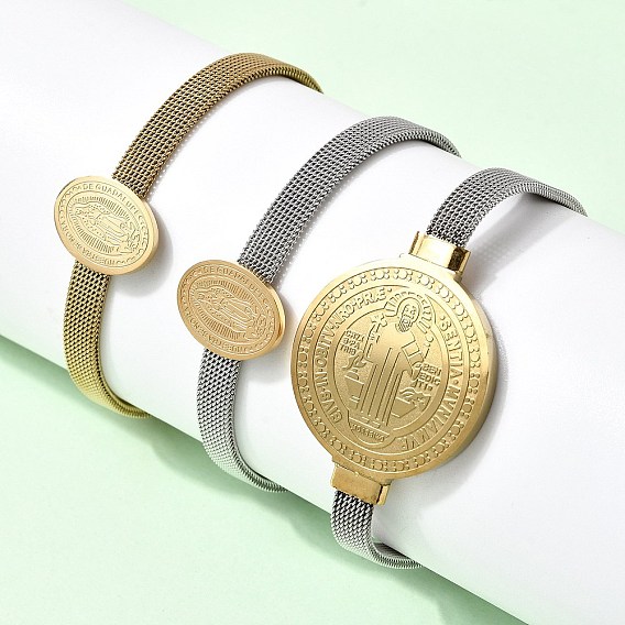 304 Браслеты из нержавеющей стали с изображением Девы Марии и Святого Бенедикта для женщин