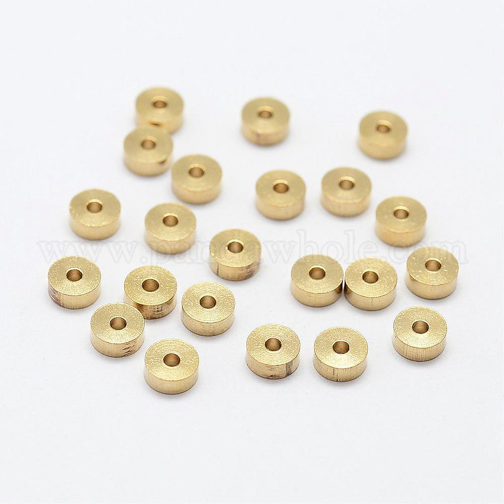 50pcs Real 14K Gold Plated Matte Brass Beads Flat Round Metal Loose Spacer 6x3mm 