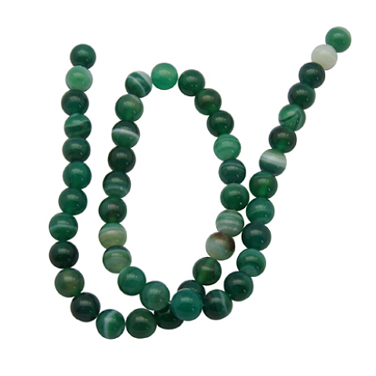 Natural Striped Agate/Banded Agate Beads Strands, Dyed, Round