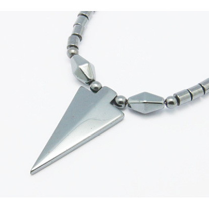 Немагнитные синтетические гематит ожерелья, с муфты натяжения и треугольника подвеска, длина: 20.2 дюйма
