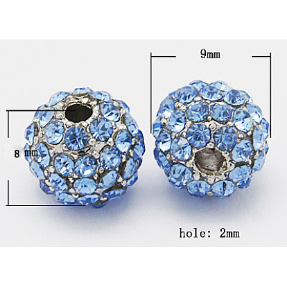 Alloy Beads, with Middle East Rhinestones, Round, 9x8mm, Hole: 2mm