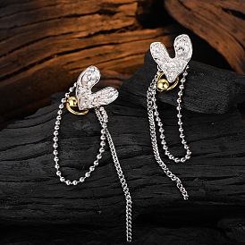Chic Long Tassel Color Block Wrinkle Texture Earrings for Women in 925 Silver