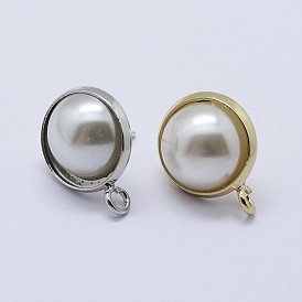 Brass Stud Earring Findings, with Loop, Acrylic Pearl