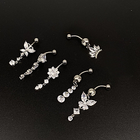 304 Кольца для пупка из нержавеющей стали с кристаллами и стразами, цвет нержавеющей стали