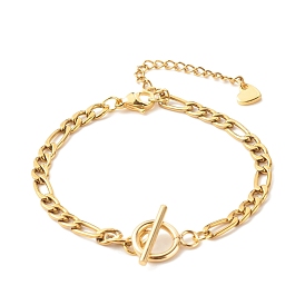 304 Stainless Steel Figaro Chain Bracelet with Toggie Clasp for Women
