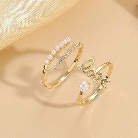 Love Zircon Pearl Ring - Elegant and Fashionable 14K Gold Plated Copper Jewelry