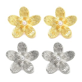 Rack Plating Flower Brass ABS Imitation Pearl Stud Earrings, Lead Free & Cadmium Free, Long-Lasting Plated