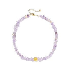 Ожерелья из бусин с натуральным аметрином, с цинковым сплавом застежками омаров коготь, золотые