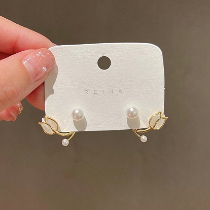 Alloy & Acrylic Earrings for Women, with Imitation Pearl Beads, Flower