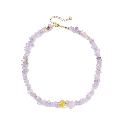 Ожерелья из бусин с натуральным аметрином, с цинковым сплавом застежками омаров коготь, золотые