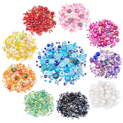 227.5G 10 Style Glass Beads, Mixed Shapes