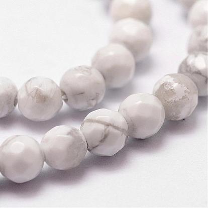 Chapelets de perles howlite naturelles , facette, ronde