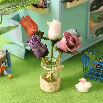 Ткань цветок, со стеклянными вазами, миниатюрные украшения, для садовых кукольных домиков