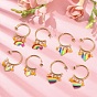 Rainbow Pride Flag Alloy Enamel Dangle Stud Earrings, Natural Agate Beads Drop Half Hoop Earrings