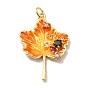 Autumn Theme Rack Plating Brass Micro Pave Cubic Zirconia Pendants, Cadmium Free & Lead Free & Nickle Free, with Enamel and Jump Ring, Real 18K Gold Plated, Maple Leaf