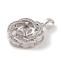 925 Sterling Silver Peg Bail Pendants, with Cubic Zirconia, Hollow Flower Charm, for Half Drilled Beads