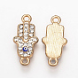Connecteurs de liens de strass d'alliage, Style émail, hamsa main / main de fatima / main de miriam avec mauvais oeil, bleu