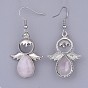 Gemstone Dangle Earring, with 304 Stainless Steel Earring Hooks and Brass Findings, Angel, Platinum