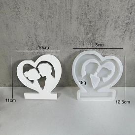Valentine's Day Food-Grade Silicone Heart with Couples Display Molds, Resin Casting Molds, for UV Resin, Epoxy Resin Craft Making
