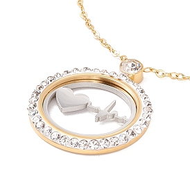 Anillo de diamantes de imitación de cristal con collar con colgante de latido del corazón, chapado de iones (ip) 304 joyas de acero inoxidable para mujer