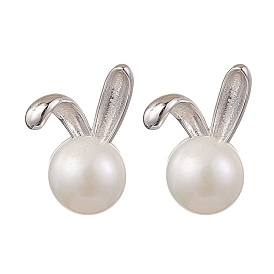 Natural Pearl Ear Studs, with Sterling Silver Findings, Rabbit