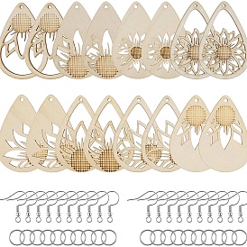 Kit de fabrication de boucles d'oreilles pendantes en bois de tournesol, goutte d'eau, bricolage