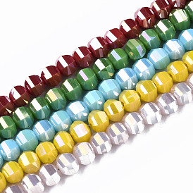 Electroplate Glass Beads Strands, AB Color Plated, Faceted, Round