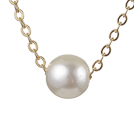Round Acrylic Imitated Pearl Pendant Necklaces, Brass Cable Chains Necklaces for Women