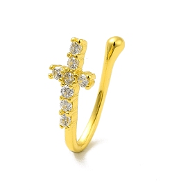Clear Cubic Zirconia Cross Clip on Nose Rings, Brass Nose Cuff Non Piercing Jewelry for Women