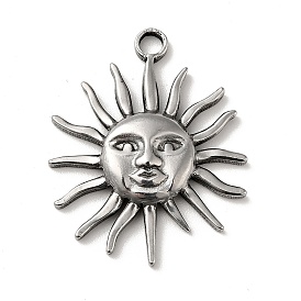 304 Stainless Steel Pendants, Sun with Human Face Charms