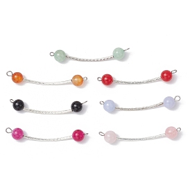 7 шт. 7 стили окрашенный натуральный кварц и сердолик и розовый кварц и черный оникс и малайзийский нефрит круглые бусины латунные трубчатые соединители подвески, с 304 двойными петлями из нержавеющей стали, цвет нержавеющей стали