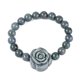 Pulseras elásticas de jadeíta natural con cuentas redondas y en forma de flor.