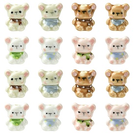 16pcs 8 couleurs perles de porcelaine faites à la main, ours, porcelaine de la famille rose