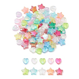 100pcs 2 style perles acryliques transparentes écologiques, coeur / étoile, teint, couleur ab 