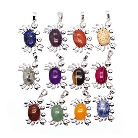 Natural & Synthetic Gemstone Pendants, with Platinum Tone Brass Findings, Crab