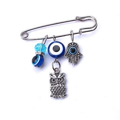 Tibetan Style Alloy Evil Eye Owl Charms Kilt Pins Brooch