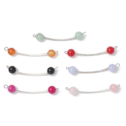 7 шт. 7 стили окрашенный натуральный кварц и сердолик и розовый кварц и черный оникс и малайзийский нефрит круглые бусины латунные трубчатые соединители подвески, с 304 двойными петлями из нержавеющей стали, цвет нержавеющей стали