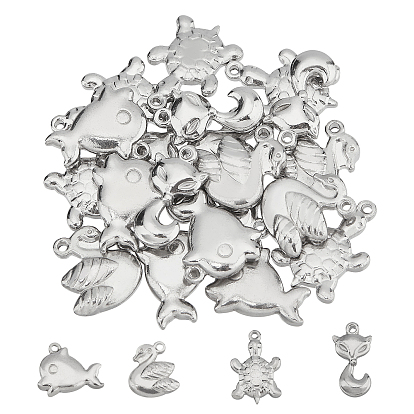 24Pcs 4 Style 304 Stainless Steel Pendants, Animal
