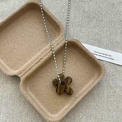 304 Stainless Steel & Natural Tiger Eye Beads Pendant Long Necklaces, Stainless Steel Color